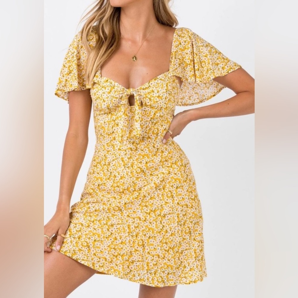 Princess Polly Yellow Floral Mini Dress - Preloved